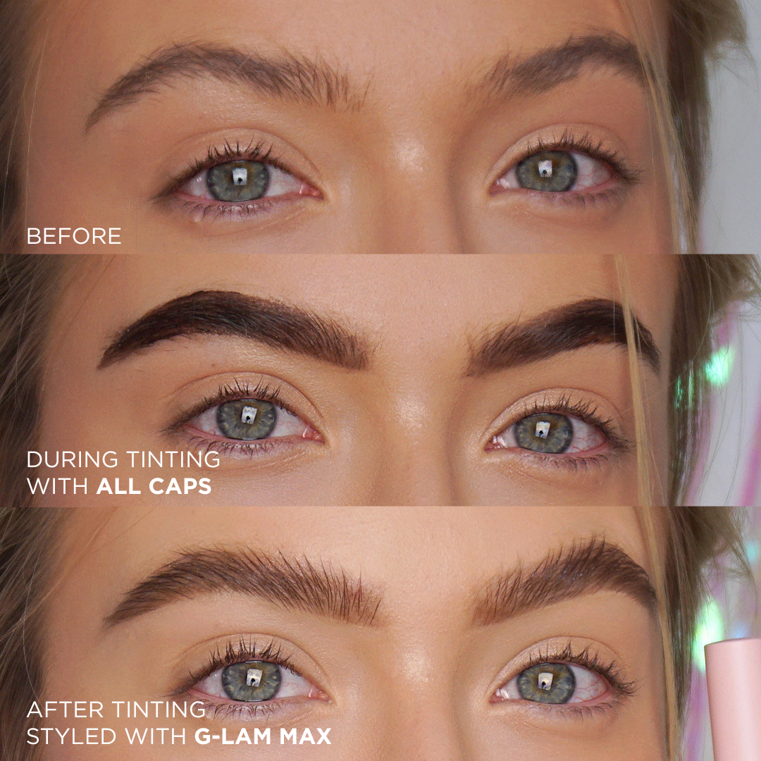 3 photos of brow tinting and styling