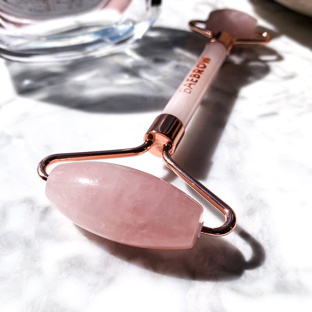 Aurora - Rose Quartz Facial Roller - the best tool for a stimulating and facial massages at home, reducing puffiness, boosting circulation in light pink color