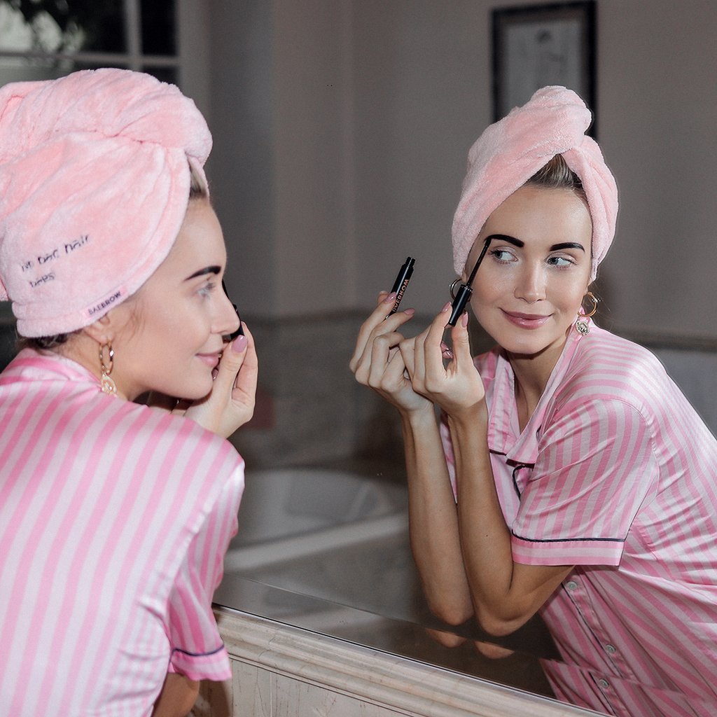 The BAEBUN Embroidered Hair Towel for cutting the drying time by half, gentle on the hair, lightweight and comfortable, easy to wash in light pink color