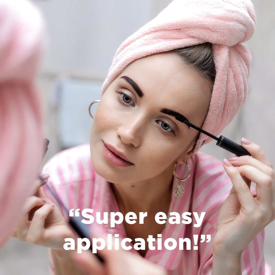 Instant tint for eyebrow tinting at home in a hassle-free way in dark brown color no mixing black tube oval shaped applicator