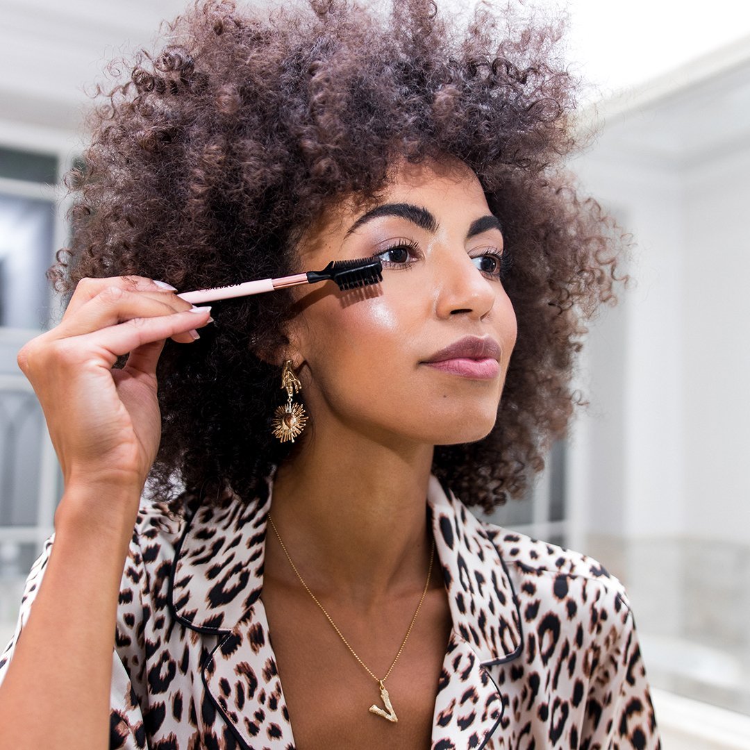 Brush Trio - Essential Brow and Lash Styling Kit, ideal kit for brow styling, grooming and tinting. Brush #1 - Dual Ended Angled Brush + Spoolie with firm bristles for blending color products, Brush #2 - Dual Ended Brow Line Brush + Flat Brush with a compact angled shape bristles for drawing a brow line below your arch, Brush #3 - Brow Groomer + Lash Comb + Spoolie for getting brows and lashes into formation in light pink color