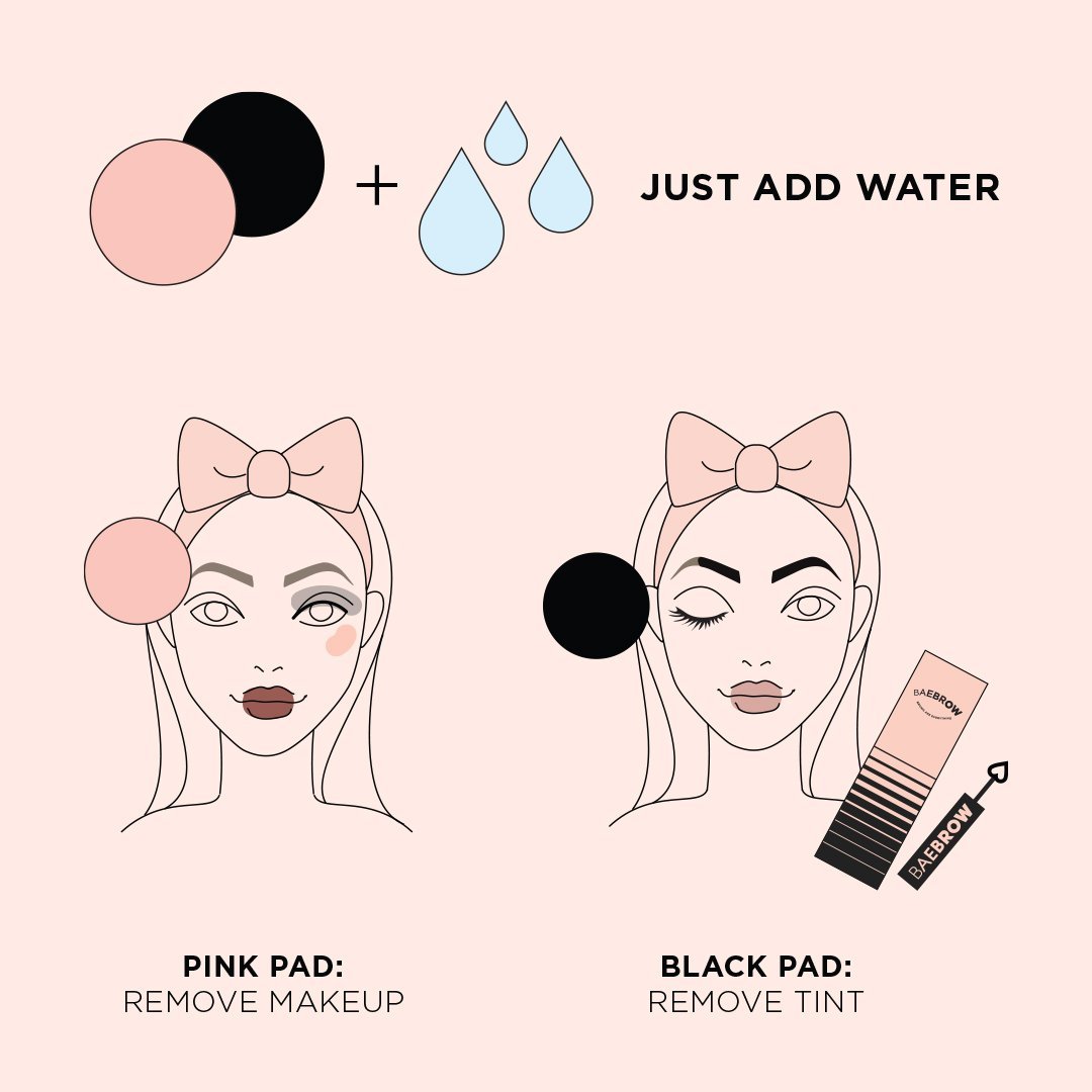 Reusable Makeup Removal Pads Set of 2 - quality products that contribute to a more sustainable routine, for removing makeup and cleaning your face in eco-friendly way, super soft fibre, reduce waste and save, pink pad for cleaning your face before using INSTANT TINT!, black pad for removing any left over tint after using INSTANT TINT!