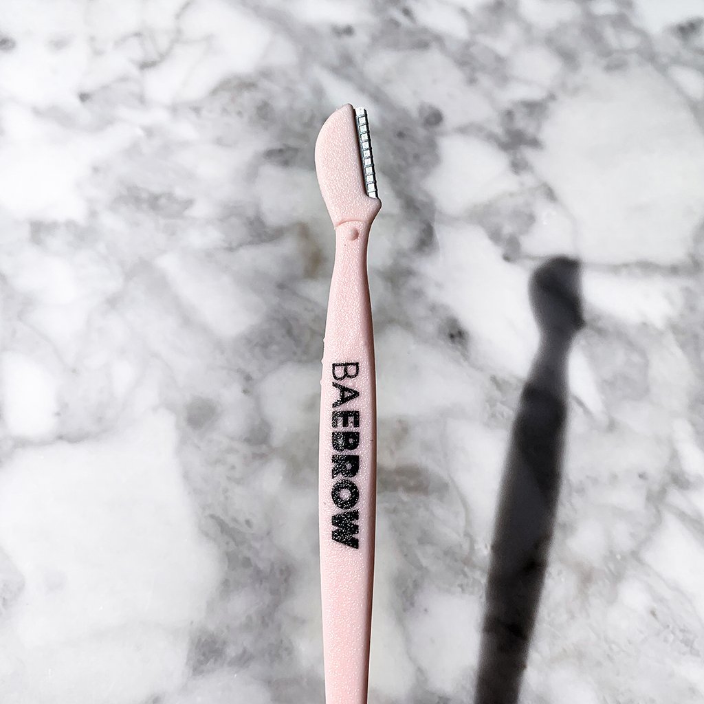 BAEBROW - Eyebrow Mini Razor with Groomer - 2 pack for eyebrow styling, shaping and grooming easy application in pastel pink color