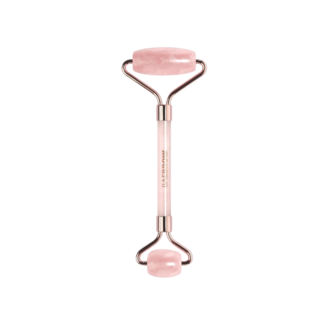 Aurora - Rose Quartz Facial Roller ideal tool for a stimulating and relaxing facial massages, reduces wrinkles and puffiness, helps to lifts and contour face and jawline, boosts circulation in light pink color