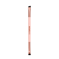 Rose gold eyebrow styling brush with black bristle tip on a white background