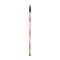 Eyebrow styling brush with rose gold handle and black bristle head on a white background