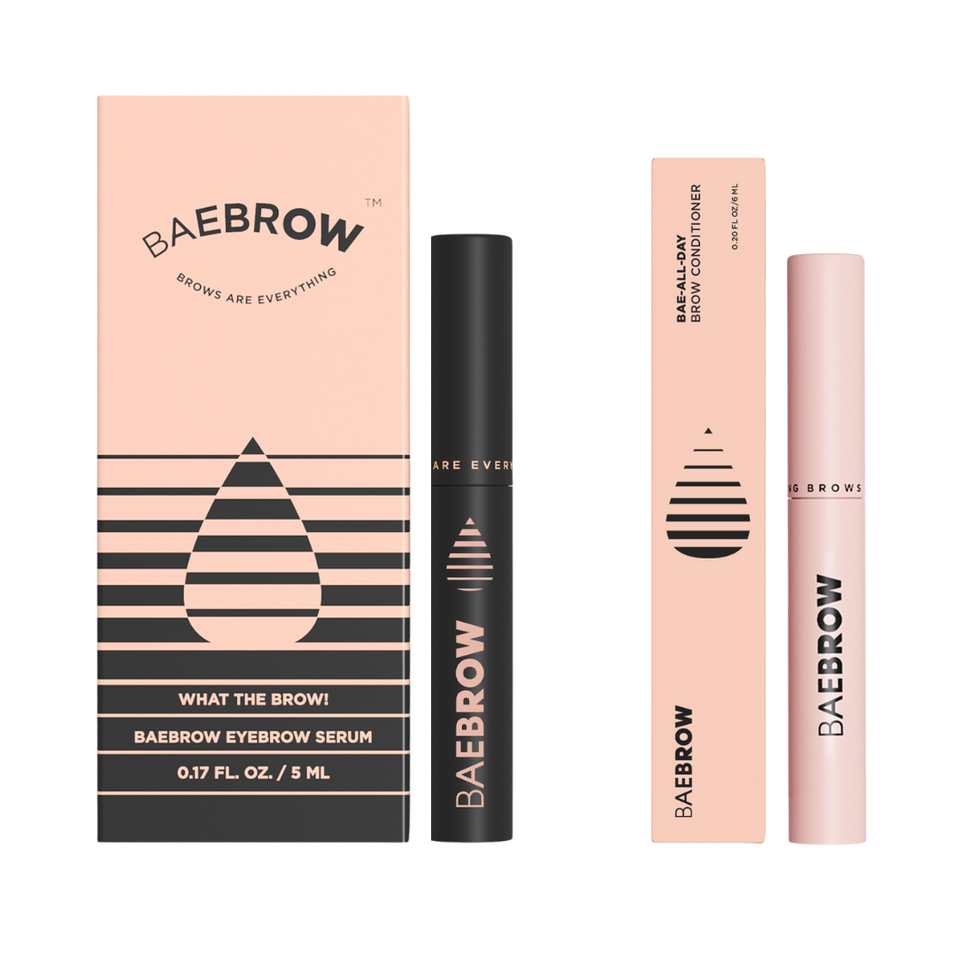 The bundle contains BAE-ALL-DAY Eyebrow Conditioning Gel and WHAT THE BROW! for a brow and lash boosting duo!