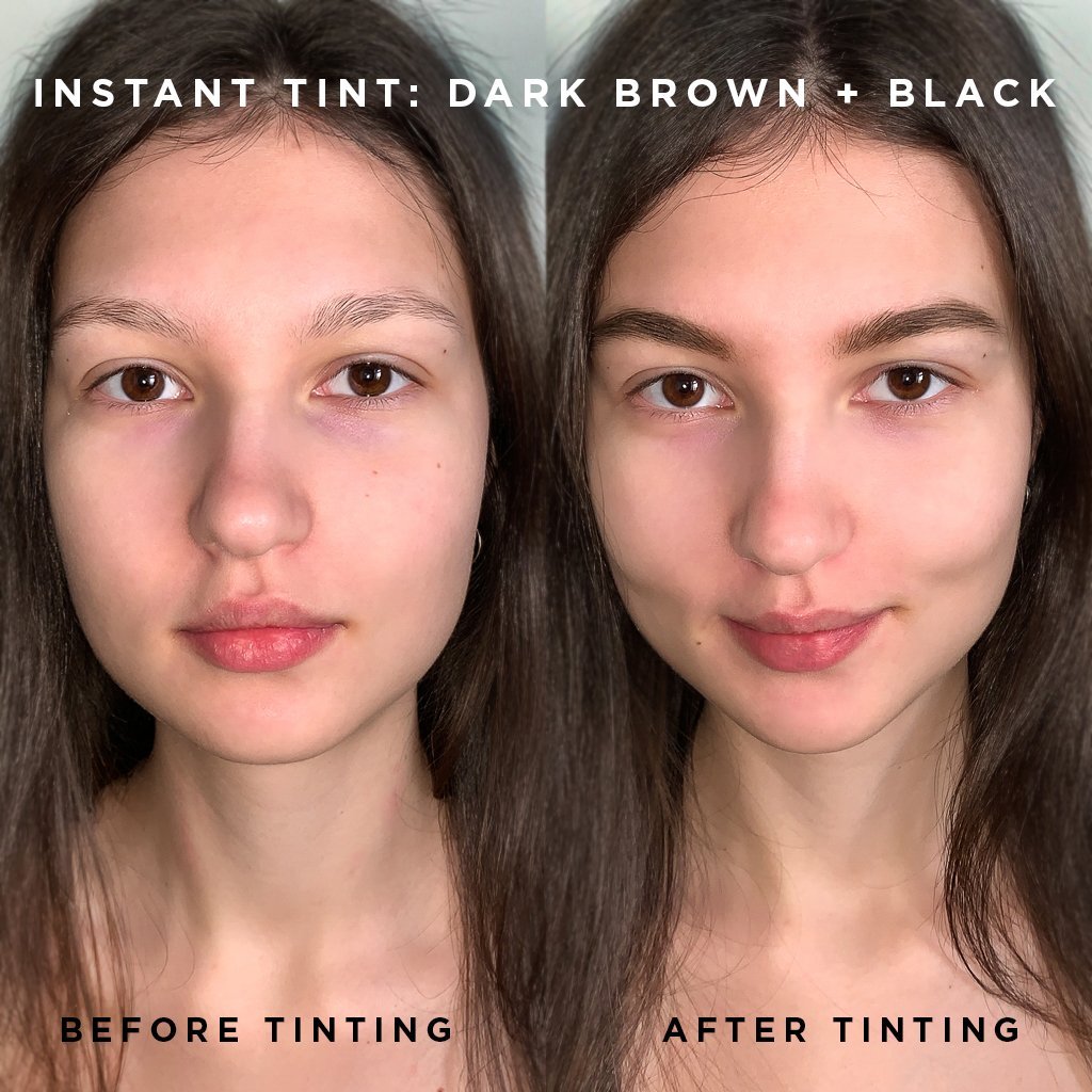 Instant tint bundles for eyebrow tinting in a hassle-free way in dark brown and black colors easy and quick application natural effect before and after 