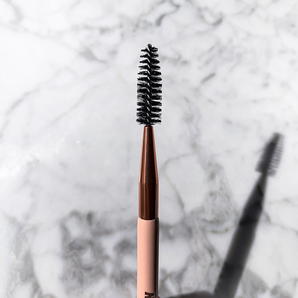 Brush Trio - Essential Brow and Lash Styling Kit Brush #1 - Dual Ended Angled Brush + Spoolie with firm bristles for blending color products, brush through brows, creating fluffier, fuller and natural looking eyebrows