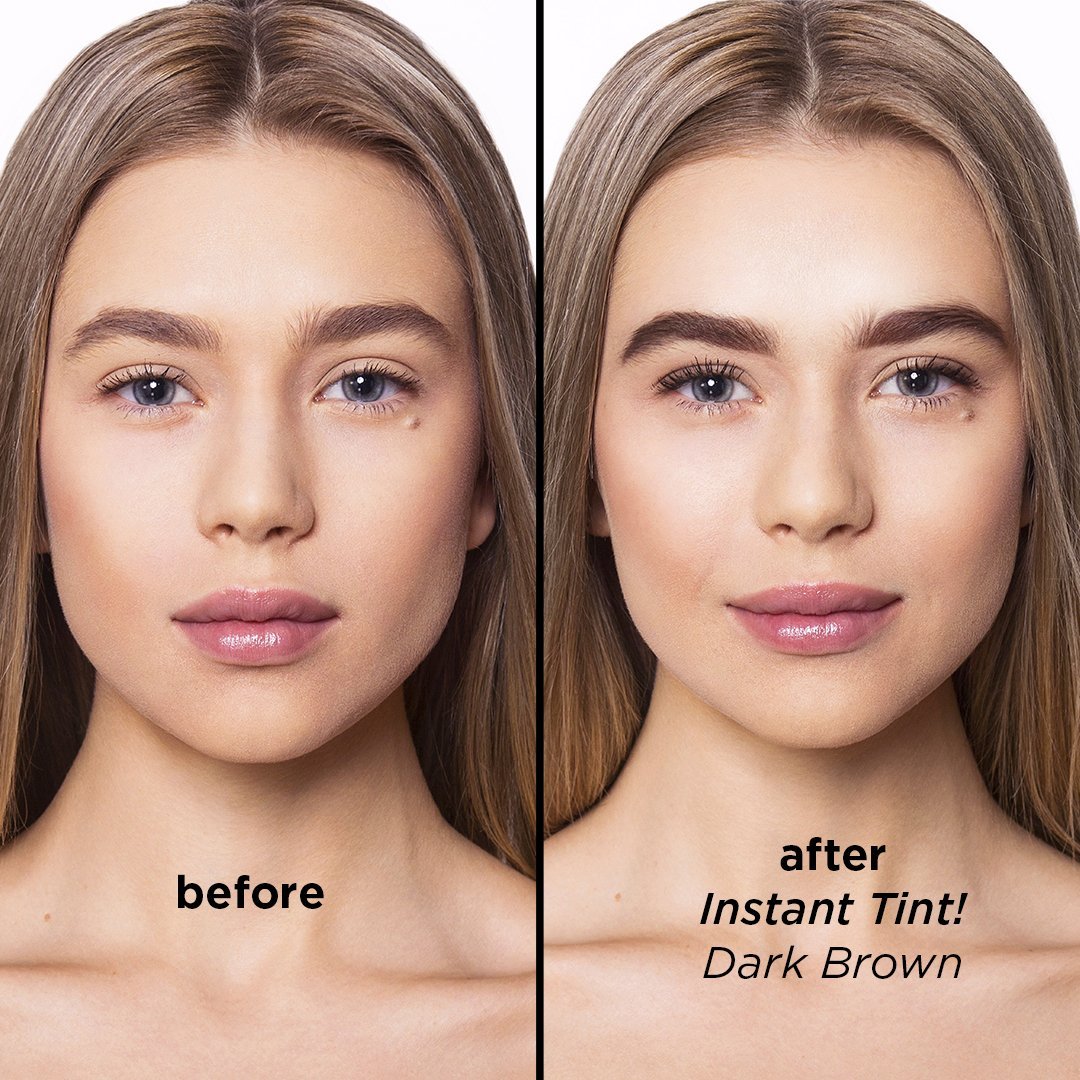 Instan Tint! for eyebrow tinting in dark brown color easy and quick application rich ingredients gentle formula before and after 