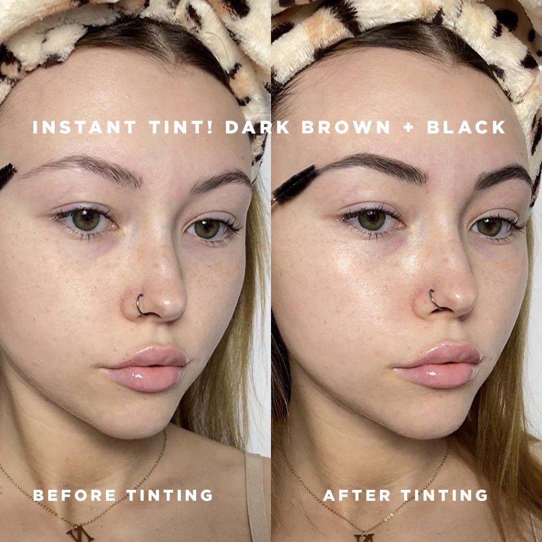 Instant tint bundles for eyebrow tinting in dark brown + black colors bolder brows natural effect before and after